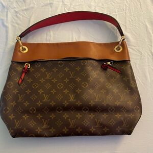Louis Vuitton Brown Leather Tote with Red Interior